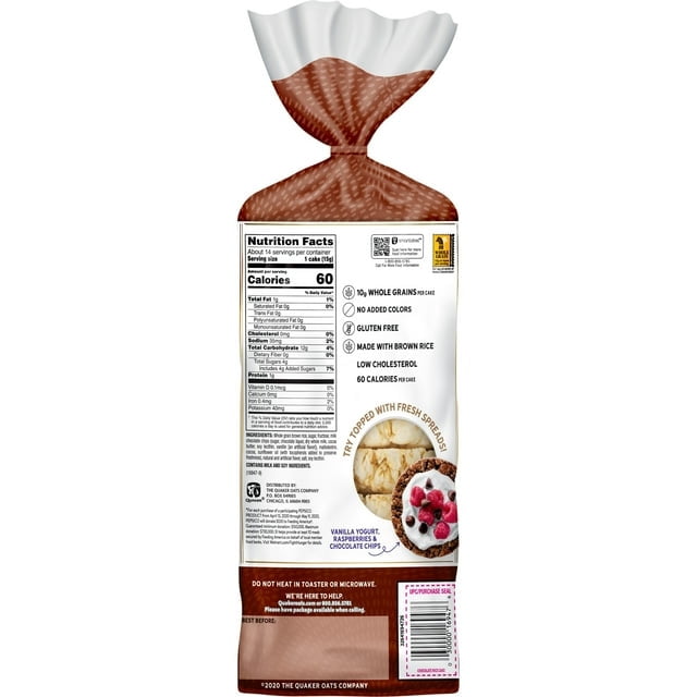 (4packs)-Quaker Rice Cakes, Whole Grain Chocolate, Gluten Free, 7.23 oz-Made with Whole Grain Brown Rice
