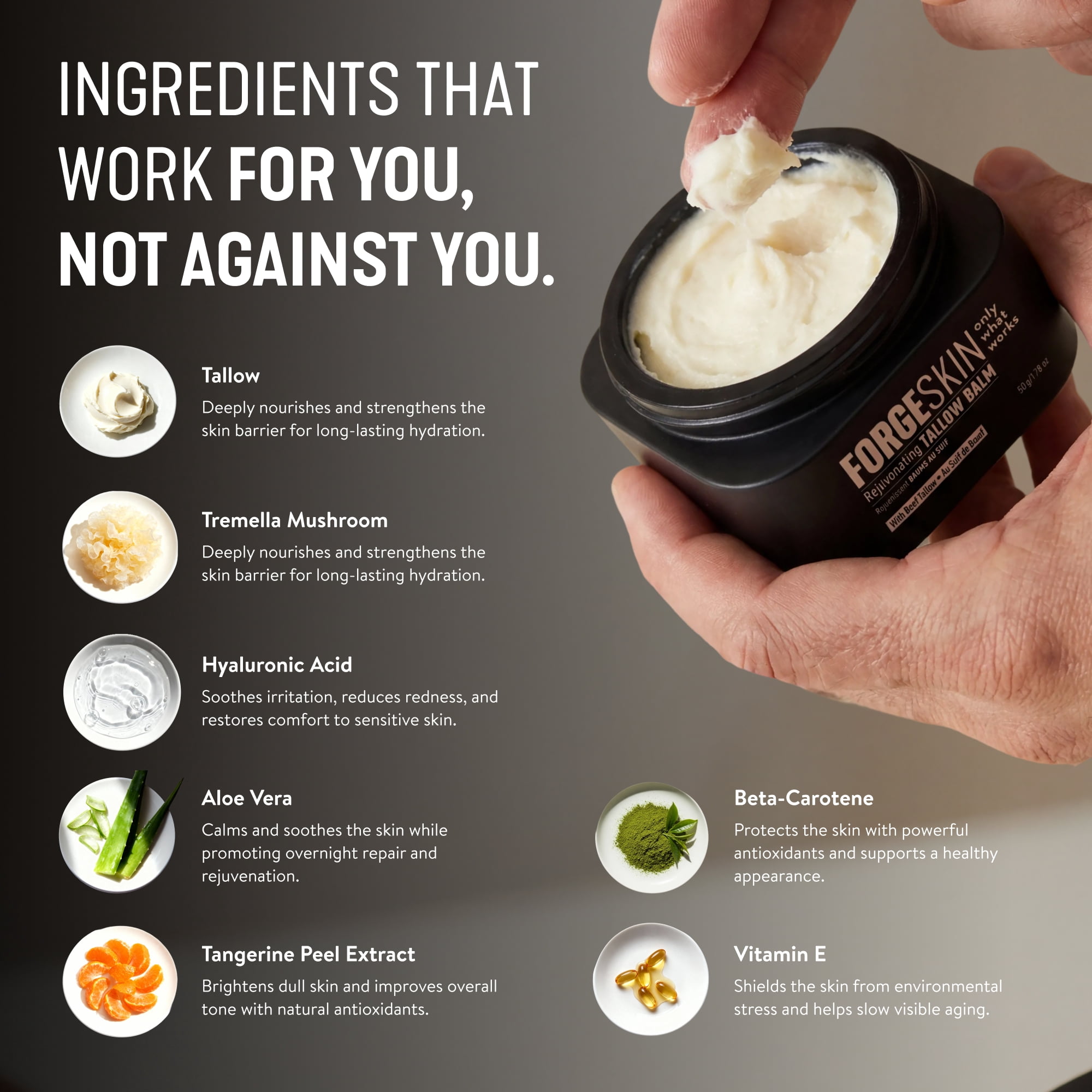 Forge Skin® Rejuvenating Beef Tallow Balm [TALLOW-BASED] Moisturizer for Face Hydration - Hydrating Anti Aging Skin Cream - Natural Facial Skincare Lotion with Essential Oils (1.76 OZ)