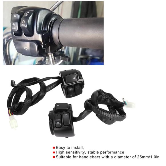 Horn Button Switch, Motorcycle Handlebar Switch With Wiring Harness High Sensitivity High Beam Low Beam Left Turn Signal For Diameter 25mm Handlebar