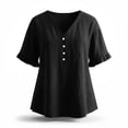 thumbnail image 6 of ClodeEU Women's Linen Blend V Neck Short Sleeve Blouse,Casual Loose Fit Summer Shirt Black,Women's Plus S, 6 of 7