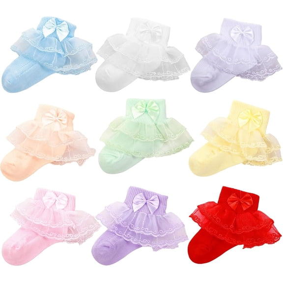 Lanola 9 Pairs Baby Lace Socks Girls' Ruffle Socks for Newborn Infants Princess Frilly Lace Cotton