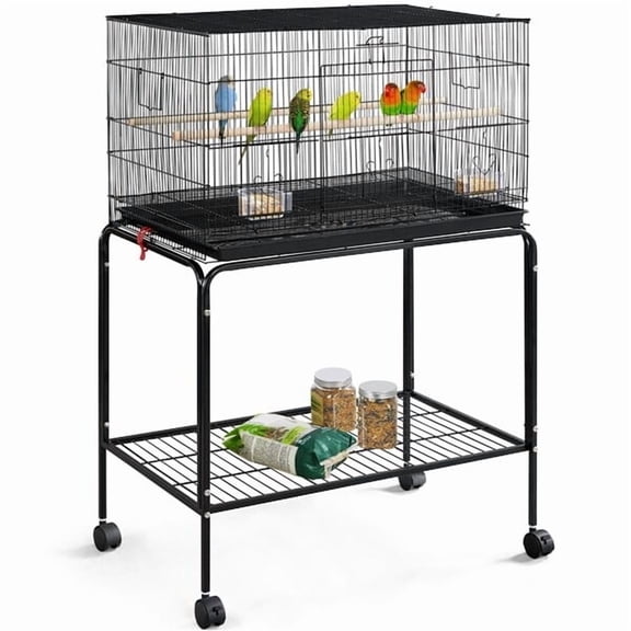 ZYPPP Flight Bird Cage for Parakeet Budgie Finch Lovebird w/ Detachable Stand&Wheels