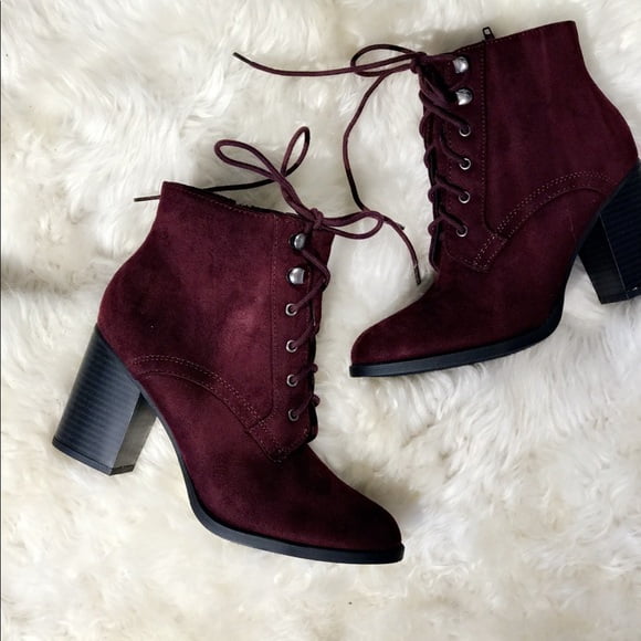 burgundy chunky heel booties