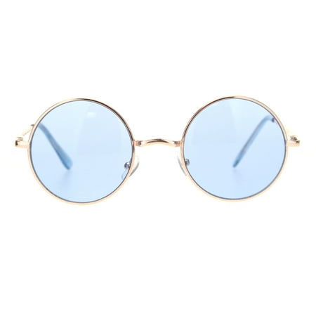 Mens Hippie Color Round Circle Lens Hipster Metal Rim Sunglasses Gold Blue