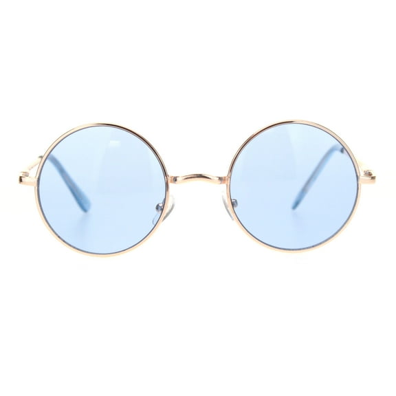 Mens Hippie Color Round Circle Lens Hipster Metal Rim Sunglasses Gold Blue