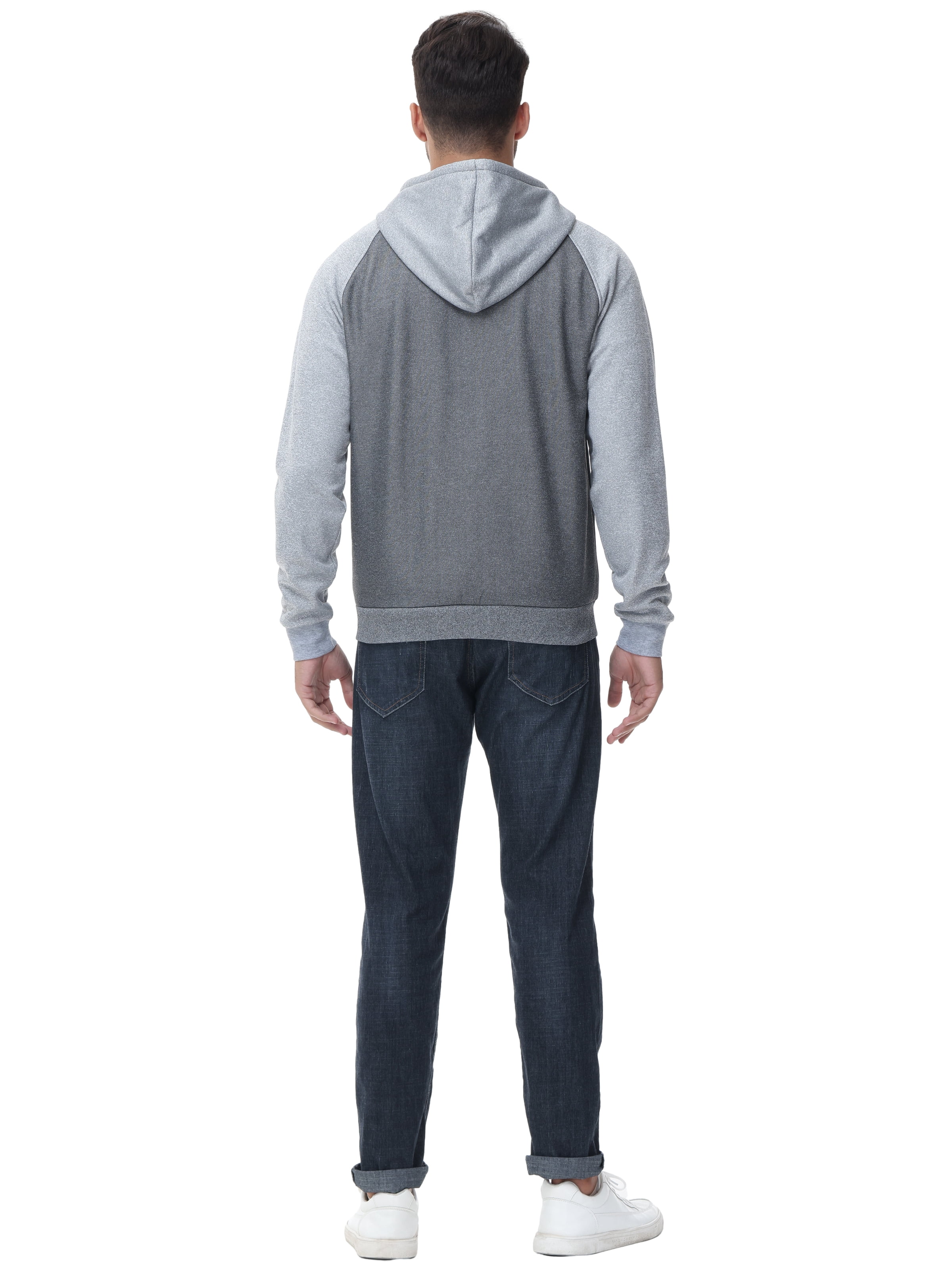 Weilanxin Men's Color Block Pullover Fleece Hoodie Casual Hooded Sweatshirts Tops Full Zip Jacket with Pocket Athletic Hoodies For Men Light Grey Contrast Dark Grey M