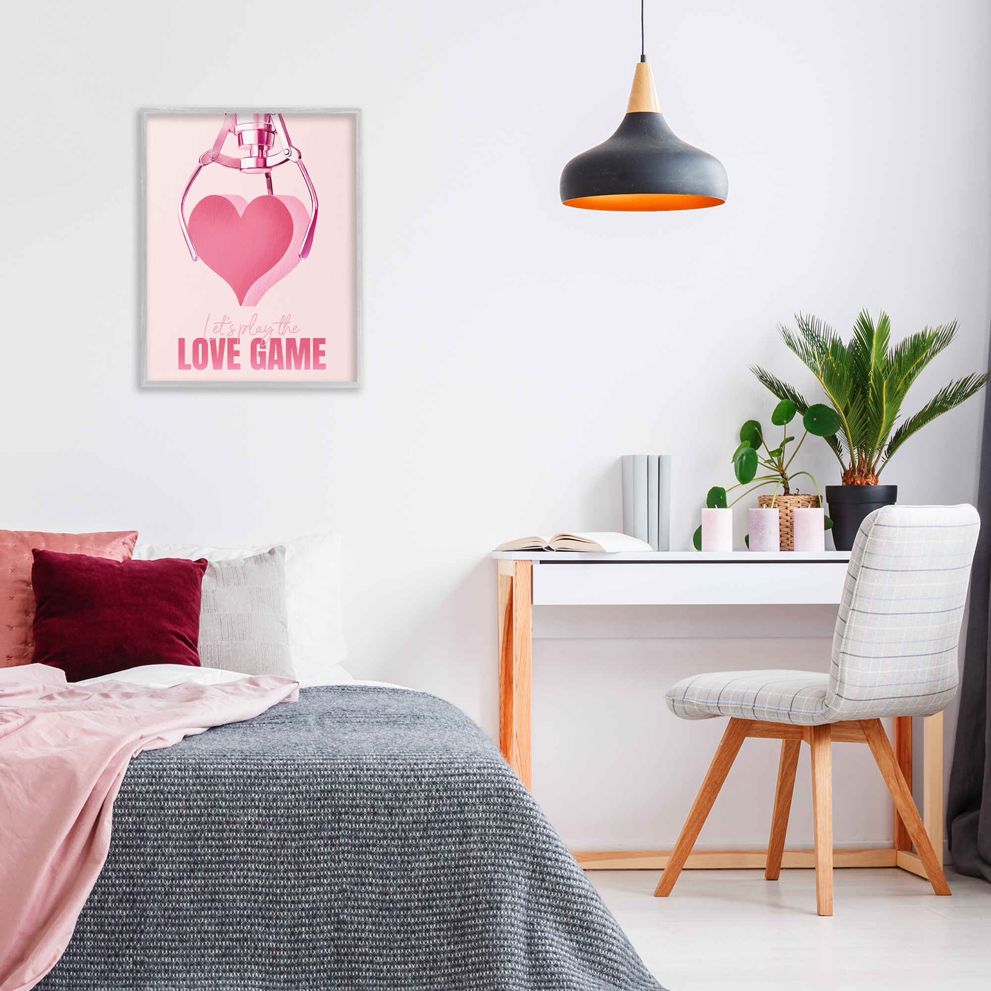 Stupell Industries Love Game with Heart Typography Painting Gray Framed Art Print Wall Art, 24 x 30