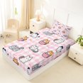 thumbnail image 5 of Manfei Kitten Cat Cat Twin Sheets, Cartoon Grid Bedding, Pink White, 3 Pieces, 1 Flat Sheet, 1 Fitted Sheet and 1 Pillowcase, 5 of 6