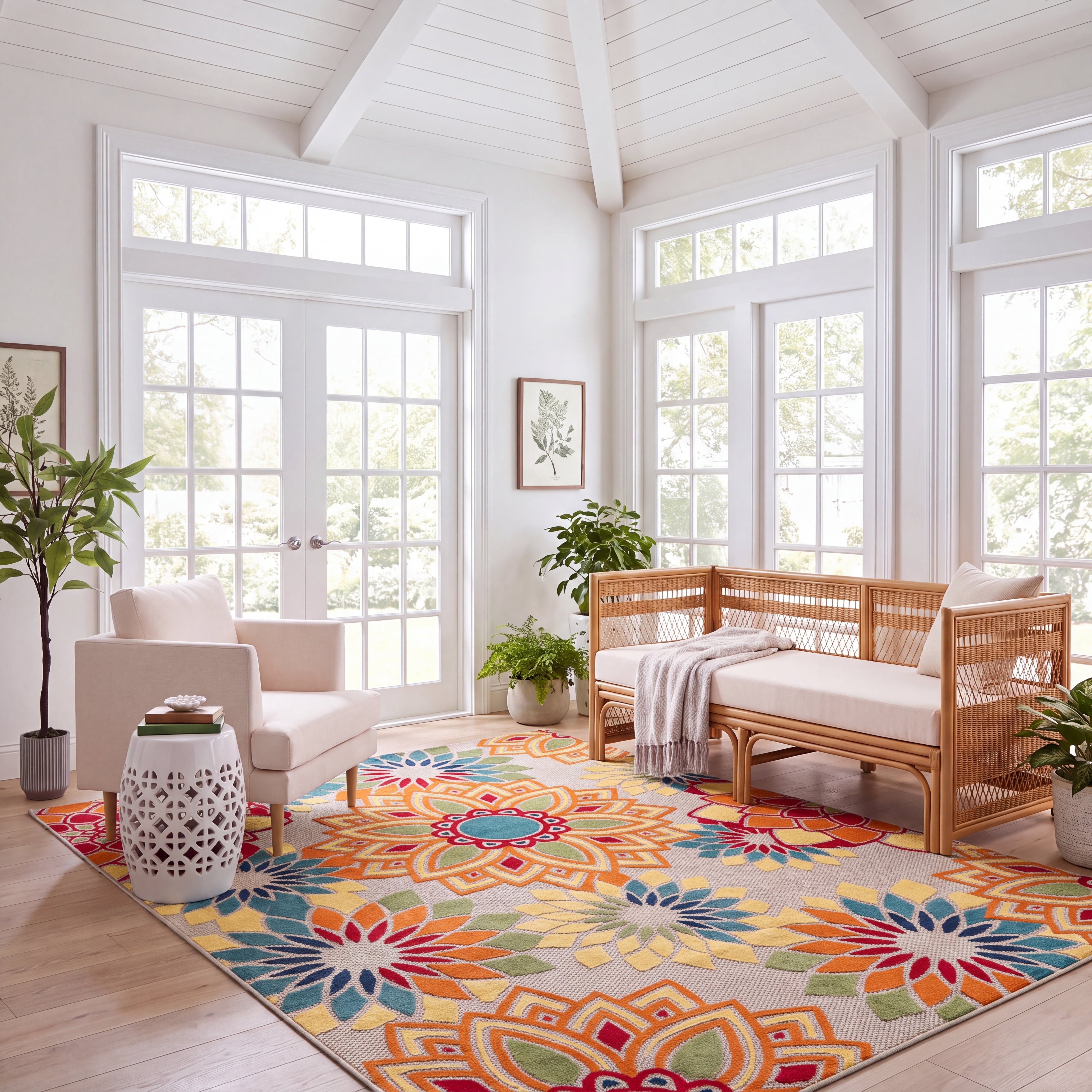 Safavieh Cabana Molly Floral Indoor/Outdoor Area Rug, Ivory/Orange, 6' x 8'