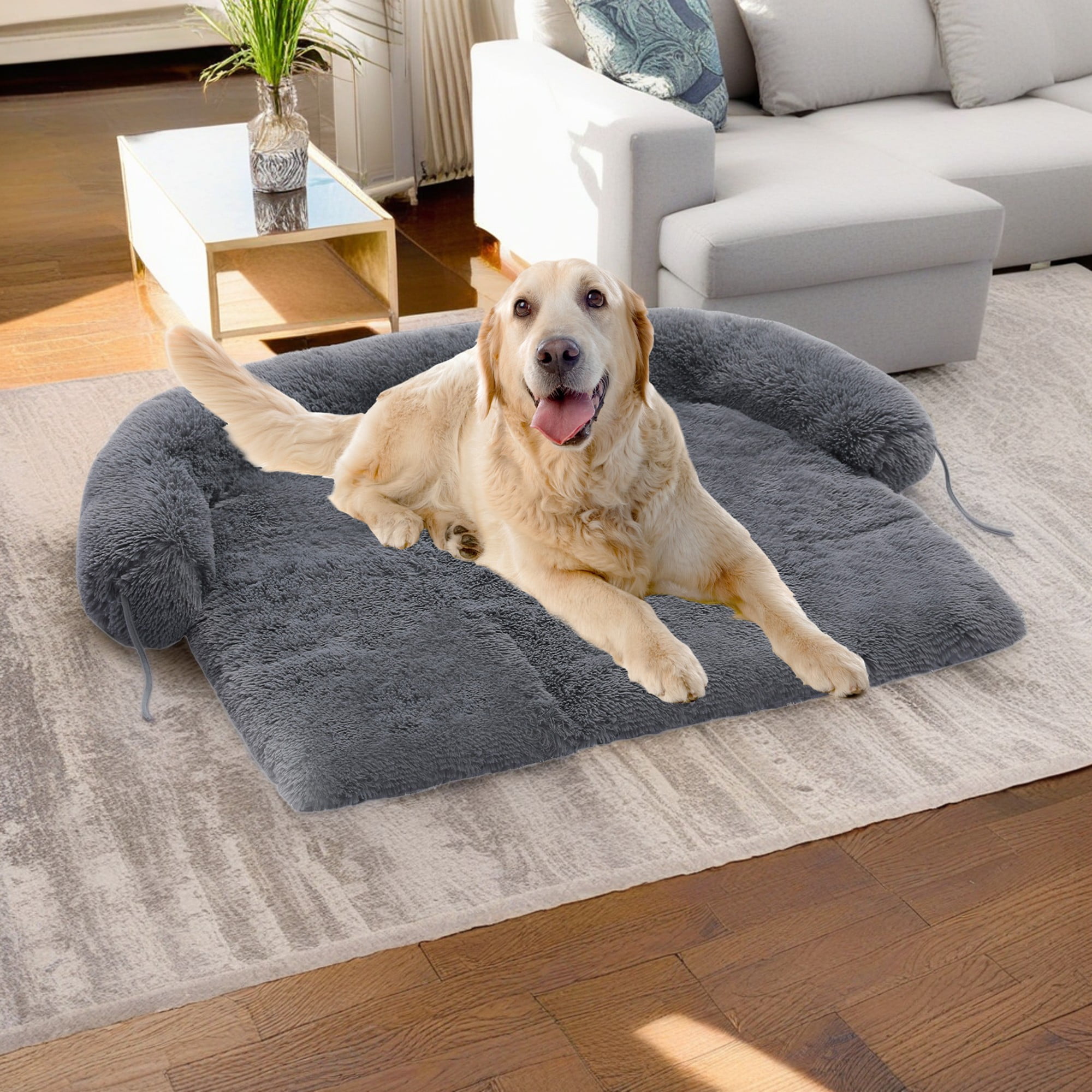 resenkos 45" Dog Bed for Couch, Calming Dog Beds for Large Dogs, Fluffy Plush Bed for Pets, Anti Anxiety Dog Bed with Removable Cover, Black
