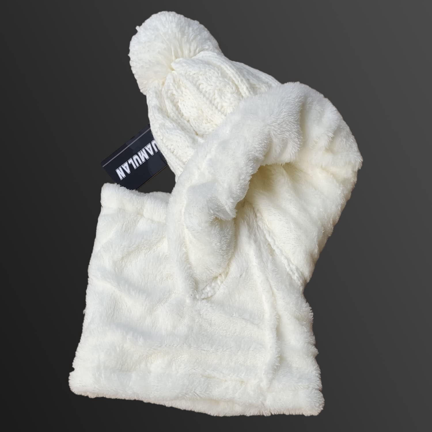 Zhengup Women Winter Beanie Hats One Piece Fleece Lined Knit Balaclavas Mask Set Skull Neck Circle Scarf Ski Snow Hat Pompom