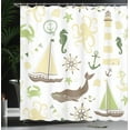 thumbnail image 4 of Ambesonne Nautical Shower Curtain, Lighthouse Pastel Colors, 69"Wx75"L, Cream Cocoa and Green, 4 of 5
