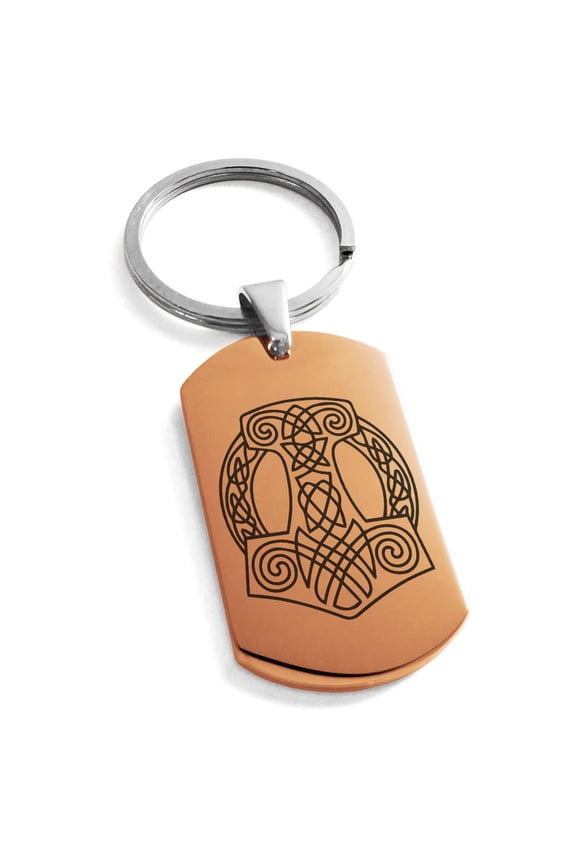 Stainless Steel Majesty Thor's Hammer Mjolnir Viking Engraved Dog Tag Keychain Keyring