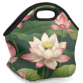 thumbnail image 2 of Herdesigns Lotus Flowers Insulated Lunch Bag Neoprene Lunch Box for Women Men Soft Cooler Bag Floral Washable Lunch Tote for Work Outdoor Picnic, 2 of 7