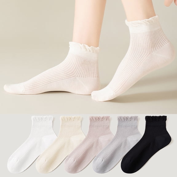 Lumtrix Women's Breathable Cotton Socks Ruffle Edged Soft Summer Thin Elastic Topped Cuff Casual Ankle Socks Light Gray One Size