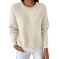 thumbnail image 2 of Sweaters for Women Trendy Long Sleeve Crewneck Fall Lightweight Loose Fit Knit Pullover Basic Tops(Beige,XL), 2 of 5