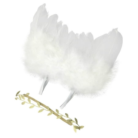 

YWDJ 0-6Months Toddler Cute Photography Props Kids Taking Pictures Feather Wing Leaf Headband Set White One Size