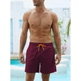 thumbnail image 4 of DAKIMOE Mens Swim Trunks Stretch Water Beach Shorts with Compression Liner 2 in 1 Quick-Dry Swimming Shorts with Zipper Pockets, Wine Red, M, 4 of 8