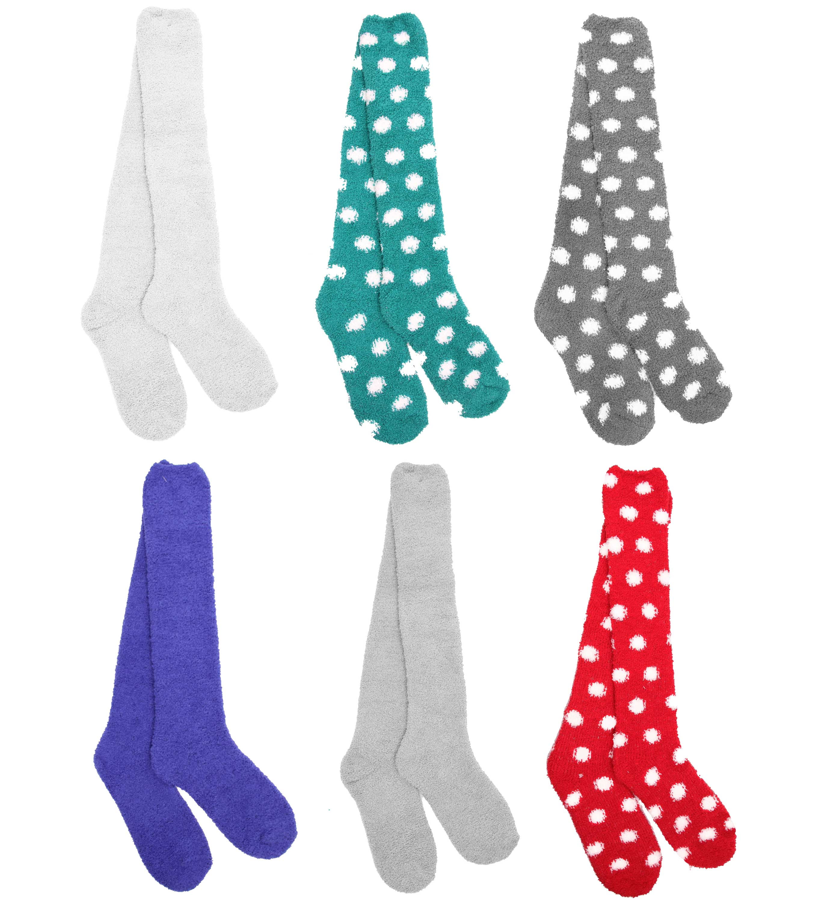BambooMN Womens Extra Large Fuzzy Knee High Polka Dot Socks