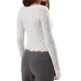 thumbnail image 3 of Long Sleeve Women's Sexy Scoop Neck Crop Tops Slim Fit Lace Blouses, 3 of 6