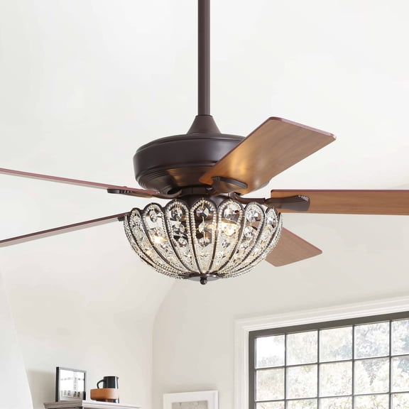 Sofucor 52-Light Chandelier Crystal Fan Light Indoor Ceiling Fan with Silent Reversible Motor