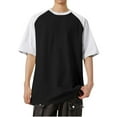 thumbnail image 2 of Blusas y camisas de manga corta y cuello redondo para hombre, blusas casuales de bloque de color con mangas raglán y cuello redondo conciso para hombre., 2 of 5
