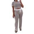 thumbnail image 1 of Camisas de Manga Corta para las Mujeres Fallow Blusa de Color Sólido con Set de Pantalones de Bolsillo, Cuerda de Dibujo de Cintura Elástica para el Uso Casual de Verano, 1 of 5