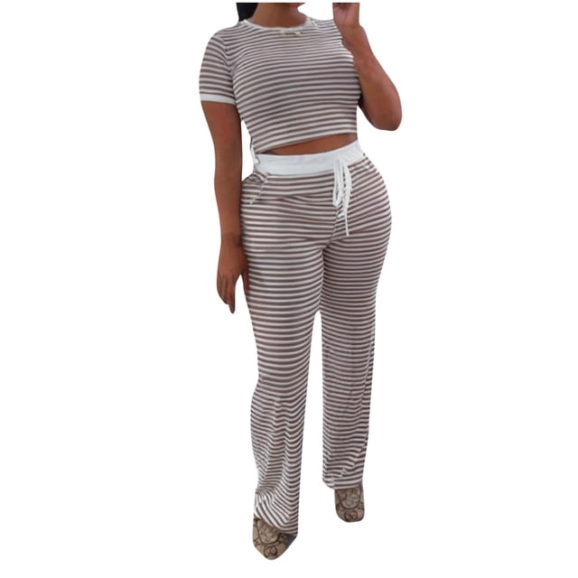 Camisas de Manga Corta para las Mujeres Fallow Blusa de Color Sólido con Set de Pantalones de Bolsillo, Cuerda de Dibujo de Cintura Elástica para el Uso Casual de Verano