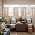 thumbnail image 2 of Curtainking Striped Kitchen Curtain Linen Cafe Curtains Semi-Sheer Rustic Farmhouse Tier Curtains 24 inch Rod Pocket 2 Panels Tan on Beige, 2 of 10