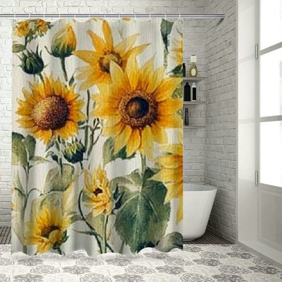 SHERONV Sunflowers Flowers Watercolor Painting Washable Shower Curtain Set with Hooks 100% Polyester Fiber 36"x72