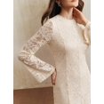 thumbnail image 2 of Women Apricot Long Sleeve Lace Maxi Dress, Elegant Round Neck Bell Sleeve, 2 of 7