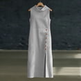 thumbnail image 7 of AKOEE Women's Linen Maxi Dress Buttons Split Sleeveless Cowl Neck Elegant Wedding Guest Summer Casual Long Dress (M, Gray), 7 of 7