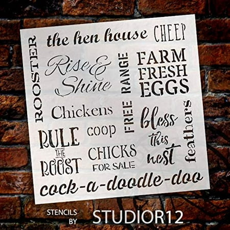 Chicken Words Stencil by StudioR12 | Reusable Mylar Template | Use to Paint Wood Signs - Pallets - Pillows - DIY Country & Farm Decor - Select Size (18