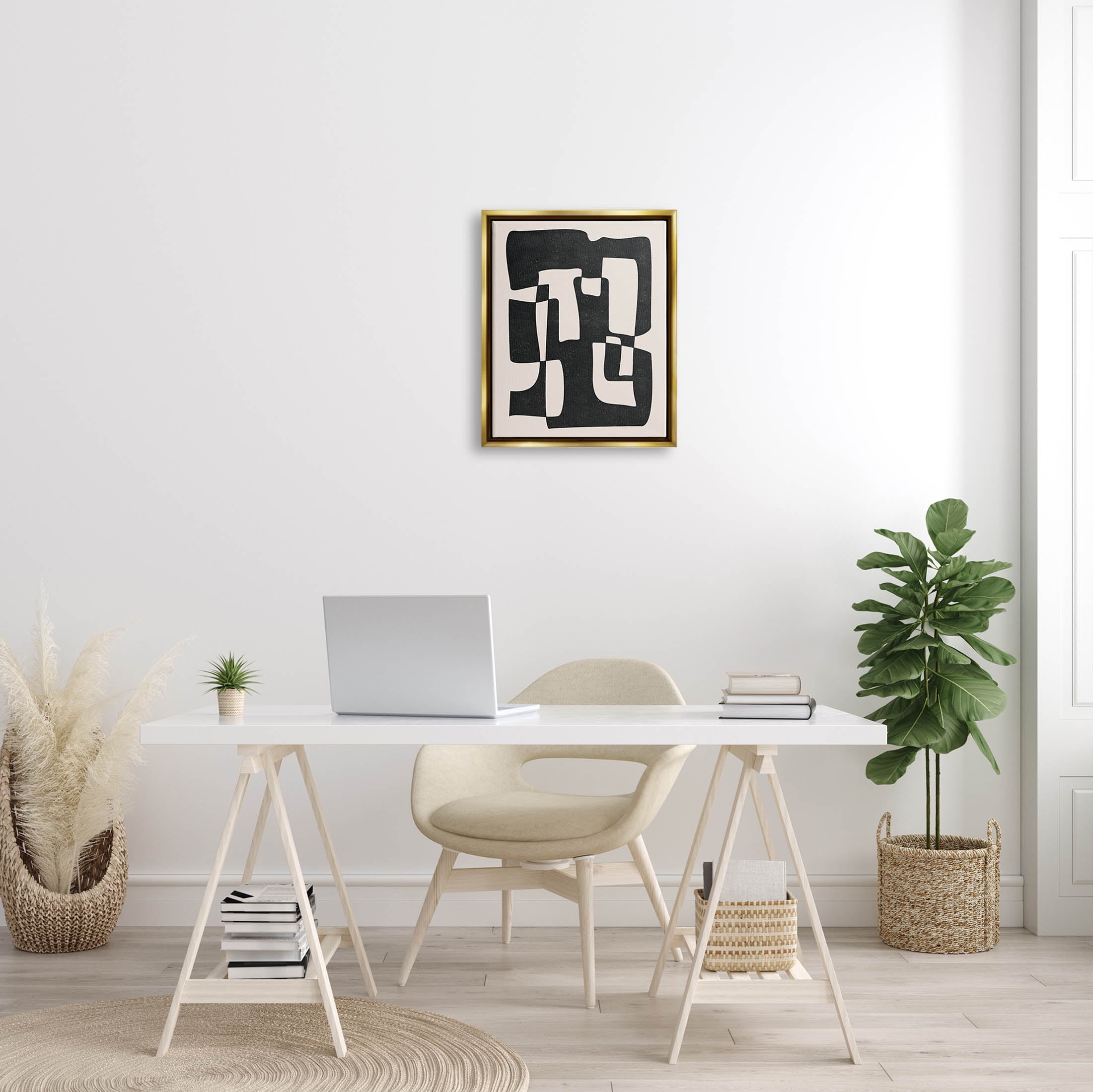 Stupell Industries Bold Blocked Abstract Layered Shapes Graphic Art Metallic Gold Floating Framed Canvas Print Wall Art, Design by JJ Design House LLC