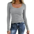 thumbnail image 3 of WULMLEO Womens Trendy Sexy Lace Long Sleeve Slim Fit Tops Casual Scoop Neck Solid Color Holiday Tee Shirts Spring Outfits Light Gray L, 3 of 5