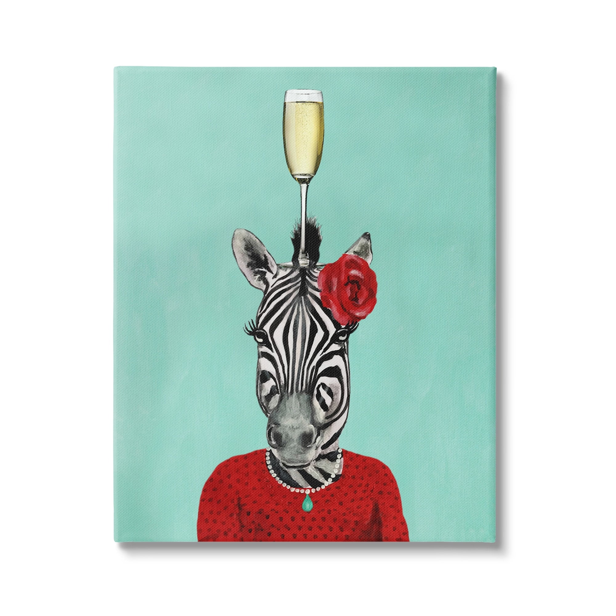 Stupell Industries Fashionable Zebra Patterned Red Outfit Champagne Glass Novelty Painting Gallery-Wrapped Canvas Print Wall Art, 30 x 40, Design by Coco de Paris