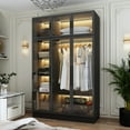 thumbnail image 6 of KULAGAGA Bedroom Wardrobe with Glass Doors and Lights, Armoire Closet Cabinet with Hanging Rod and Shelves, 6 of 7