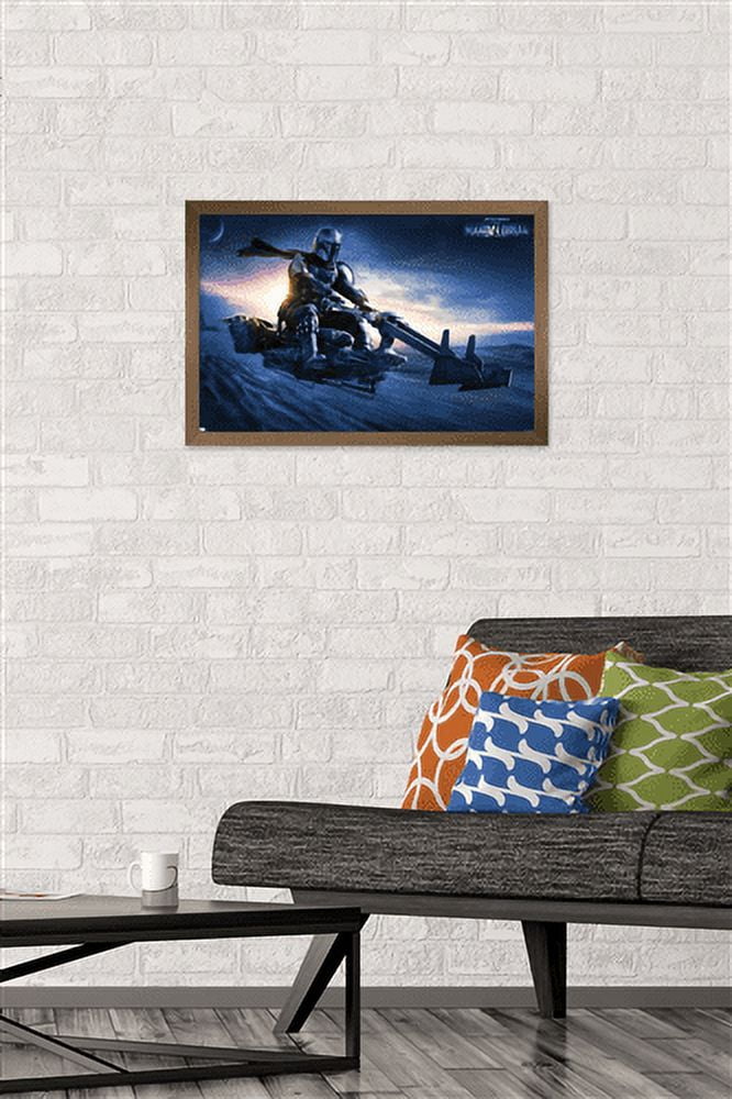 Star Wars: The Mandalorian - Grogu Sunset Speeder Wall Poster, 14.725" x 22.375", Framed
