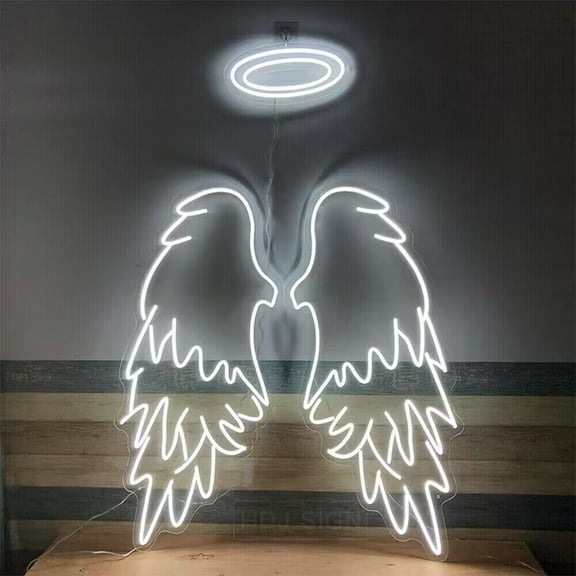 Queen Sense 30" Custom Angel Wings With Halo LED Sign Light Wall Decor Party Gift Home Beer Pub Bar Artwork Night Lights Flex Neon Signs 13OAWWH-FLED