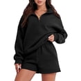 thumbnail image 2 of Dyegold Women Sweatsuits Sets Quarter Zip Pullover Tops With Wide Leg Shorts Lounge Sets For Women 2 Piece Cute Short Sets, 2 of 8