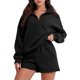thumbnail image 1 of ICHUANYI Clearance Women Casual Color Zipper Lapel Two Piece Short Pants Pullover Long Sleeve Sweatshirts Sets(Black, XXL) ICHUANYI WER2023081201623, 1 of 9