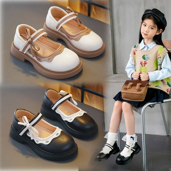 Miluxas Girls Dress Shoes Fall Winter Girls Cute Bowknot Non Slip Soft Thick Sole Kids Leather Wedding Shoes Black 3(36)
