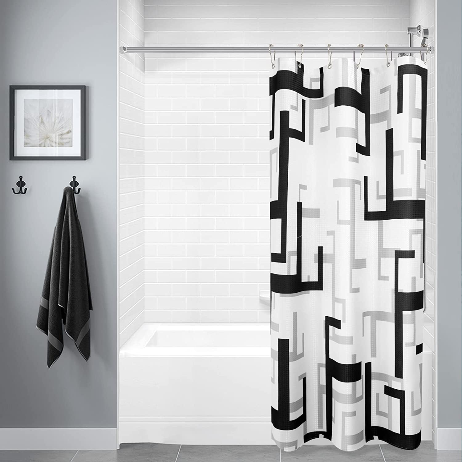 Stall Small Shower Curtain Half Size 36" Wx72 L,Black Bath Curtain for