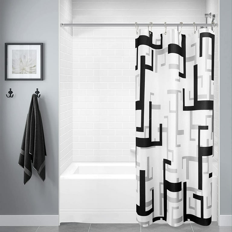 Stall Small Shower Curtain Half Size 36W x 72L,Black Bath Curtain for  Bathroom Bath Decor Waterproof Washable Waffle Cloth Fabric Spa Shower