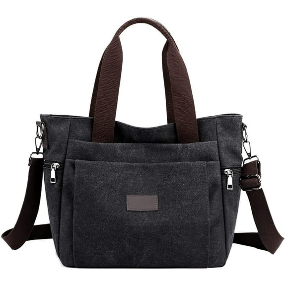 Women's Canvas Tote Bag, Vintage Work Handbag with Multi Pockes Fashion Shoulder Purse Causal Canvas Crossbody Bags