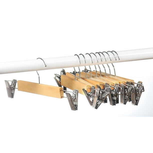 Skirt Hangers With Clips Wood Hangers Clothes Hangers (10Pack