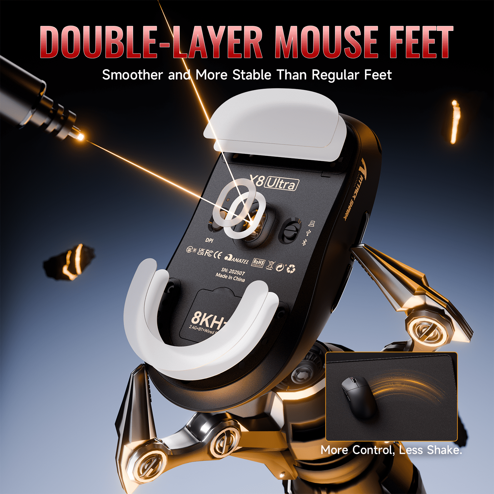 ATTACK SHARK X8ULTRA Mouse for Large Hand, Nordic52840 MCU, 55g SUPERLIGHT, PixArt PAW3950MAX Gaming Sensor, DPI up to 42000, Ice-Cool Nano Coating, BT/2.4G Wireless/Wired, 500mAh Battery (Black)