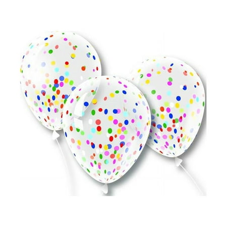 PMU Confetti Balloons 12 Inch Clear Latex Balloons with Multicolor Confetti (3/Pkg) Pkg/3