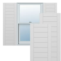 Ekena Millwork 18"W x 47"H True Fit PVC Horizontal Slat Framed Modern Style Fixed Mount Shutters, White (Per Pair - Hardware Not Included)