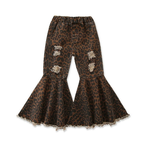 Pantalones Para Niños Primavera Otoño Niñas Casual All-Match Jeans Pantalones Acampanados Pantalones Marrón Odeerbi LM103-10058